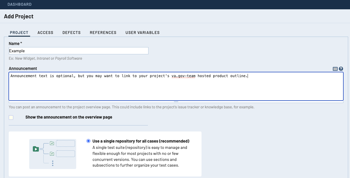 Add TestRail Project details