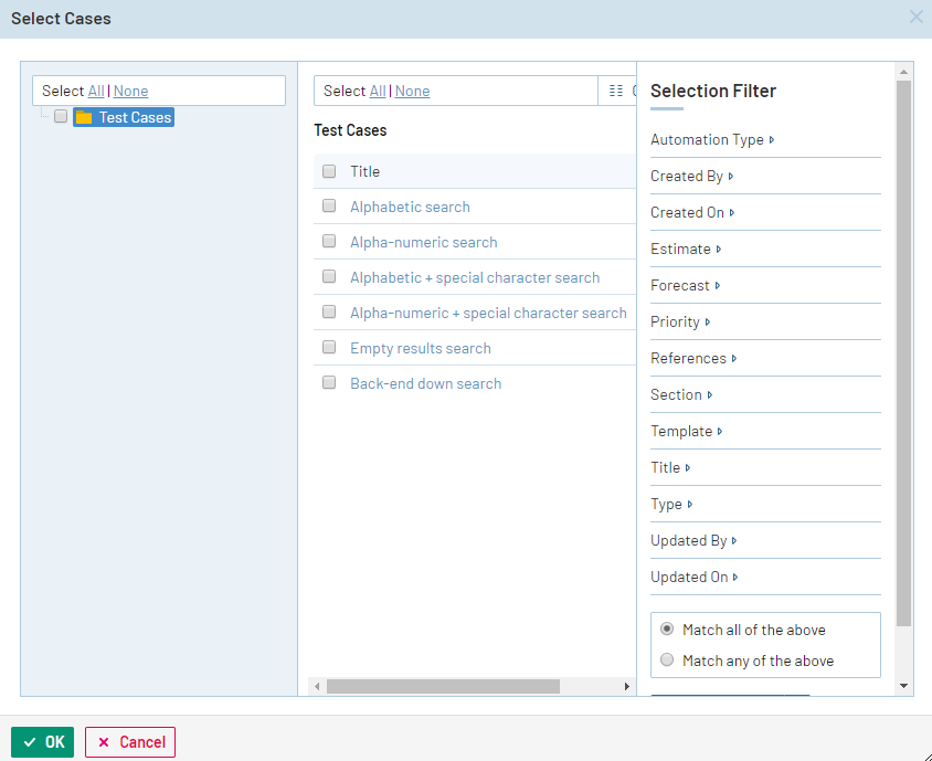 Select test cases in TestRail