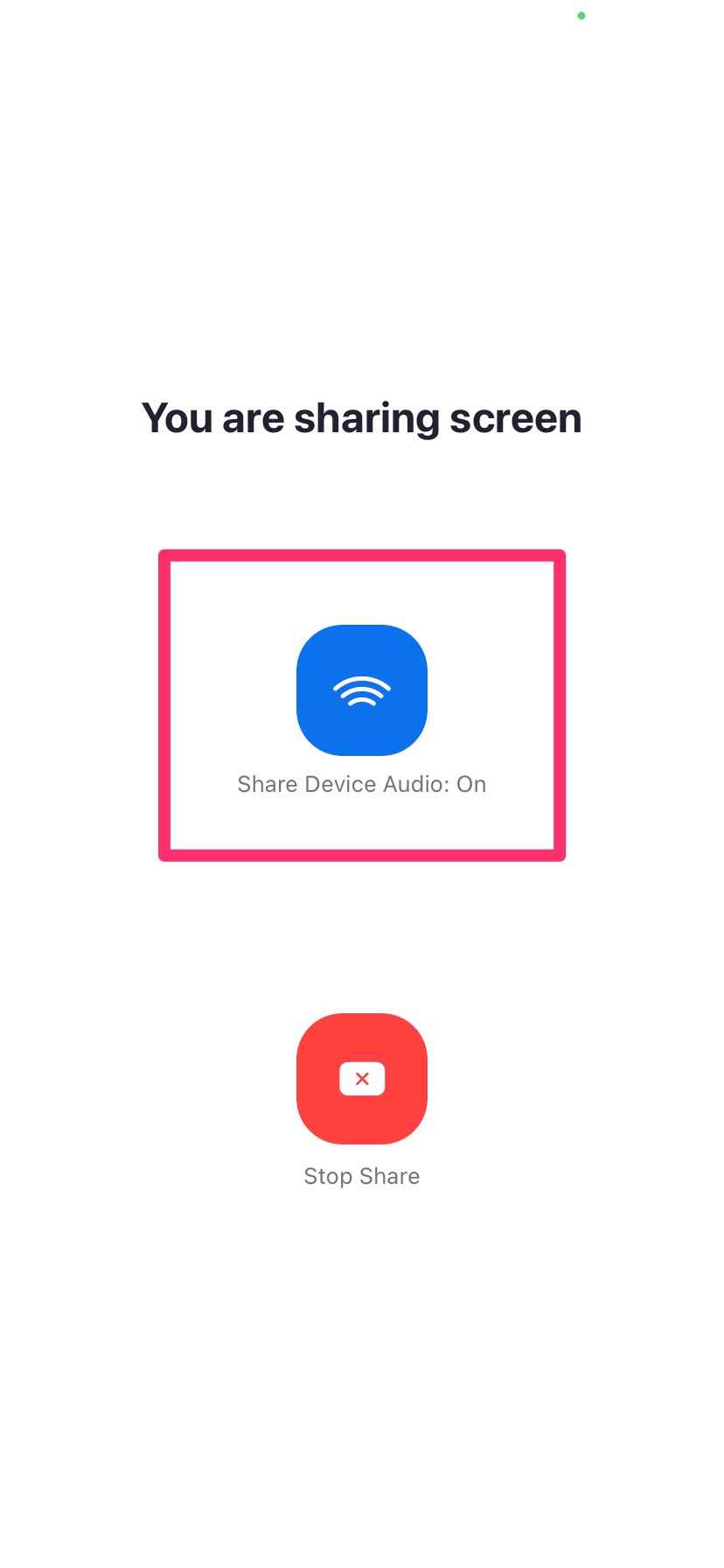 Screenshot indicating that you are sharing your screen and are sharing your device audio.