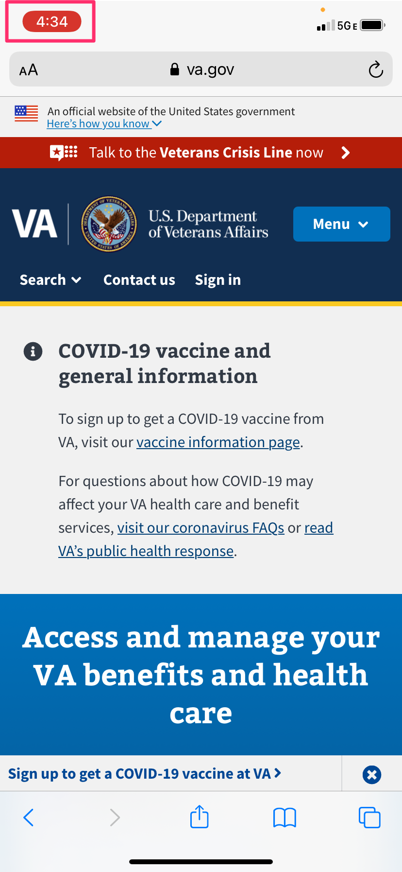 Screenshot of a phone with the browser open highlighting the red time icon in the top left indicating that you should select this icon.