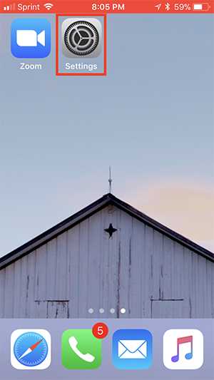 Screenshot of an iPhone home screen highlighting the Settings app icon.