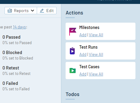 Actions panel in TestRail