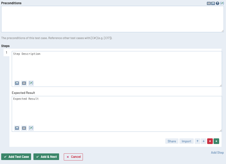 Test Case (Steps) template add step details