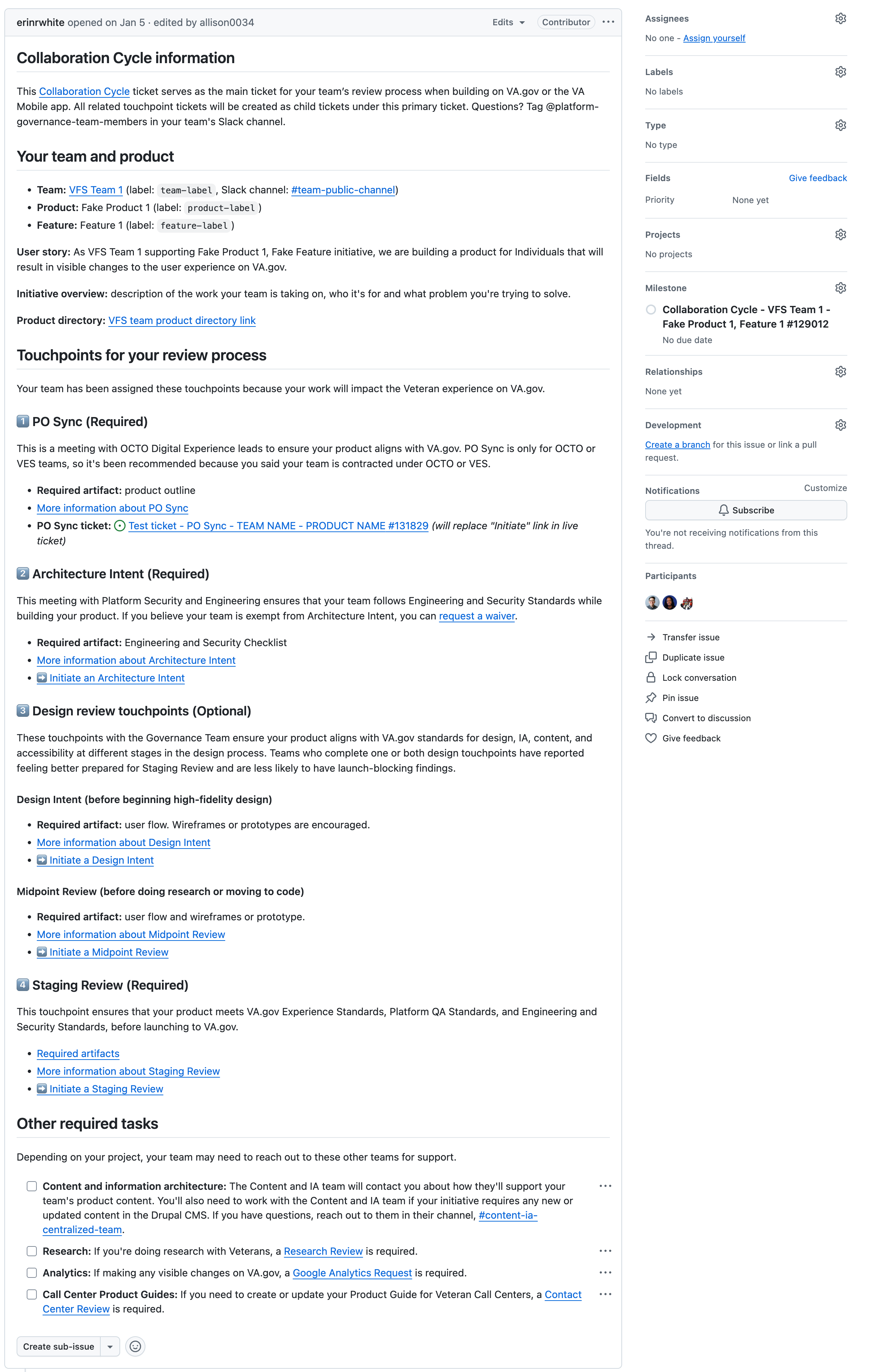 Example of a ticket after GitHub actions are complete