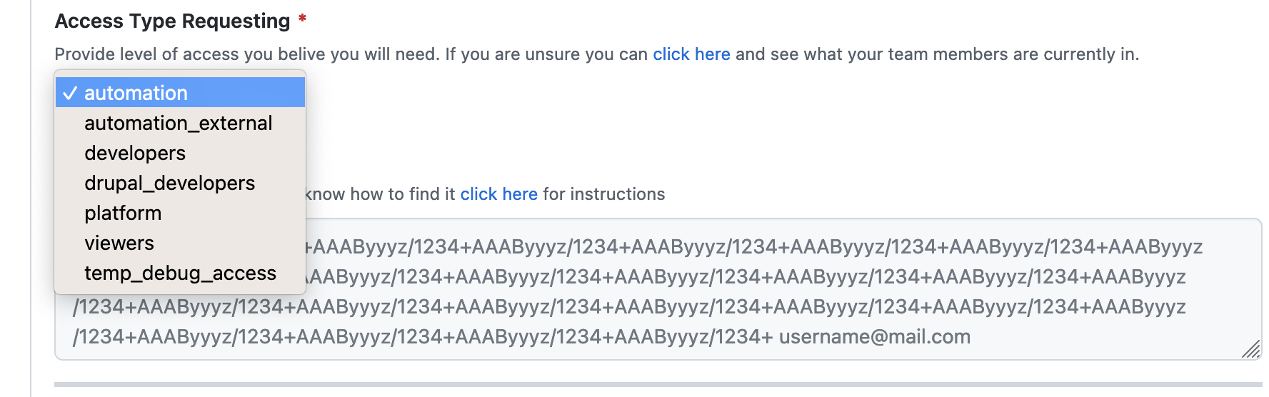 In the Access Type Requesting dropdown, select the option that best fits your role and your needs.