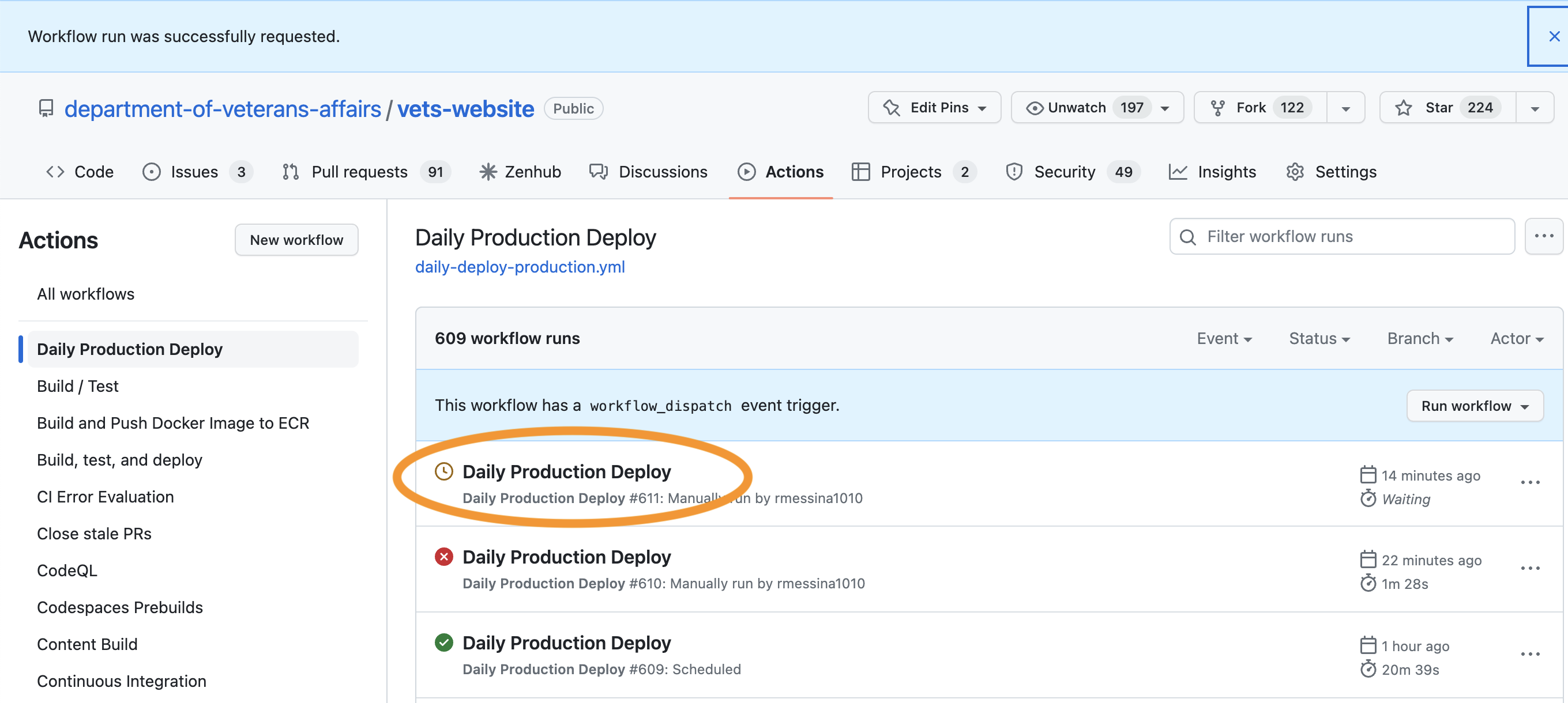 Daily production deploy CI competed label