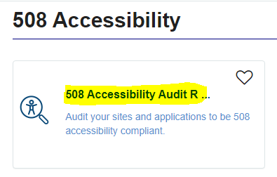 Heading that says 508 Accessibility, followed by a service option labeled 508 Accessibility Audit R. The rest of the text is cut off. A description for this option says Audit your sites and applications to be 508 accessibility compliant.