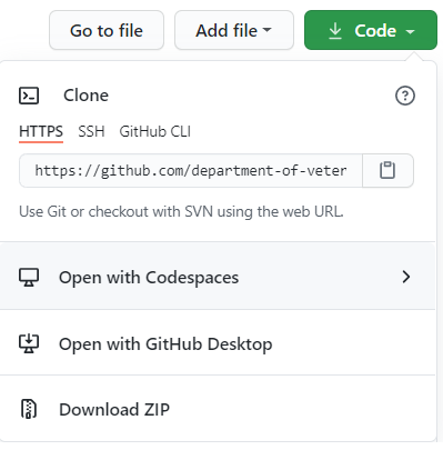 Inside the code dropdown in the GitHub UI