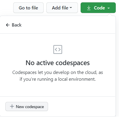 Message showing that we have no active codespace