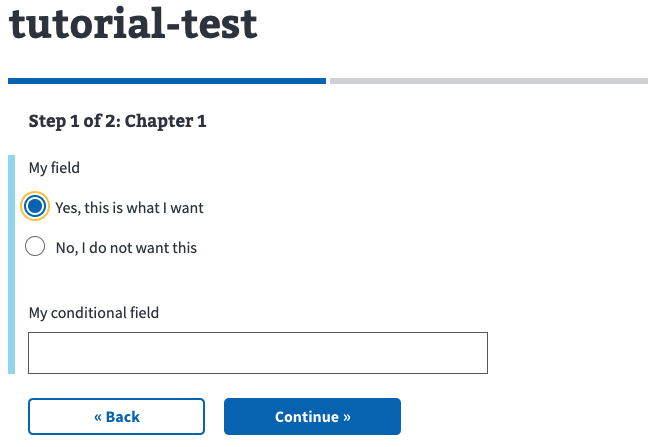 Screen shot showing a conditional field that displays when a radio button selection is chosen