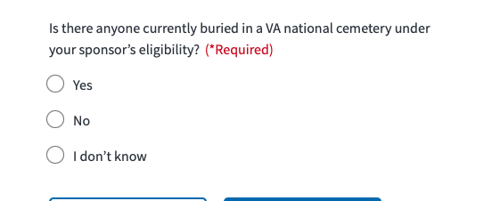 Screenshot showing the form question text if  a user has identified as other than Veteran