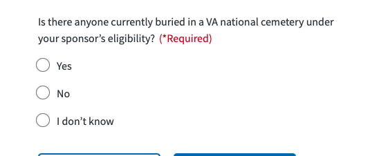 Screenshot showing the form question text if a user has identified as other than Veteran