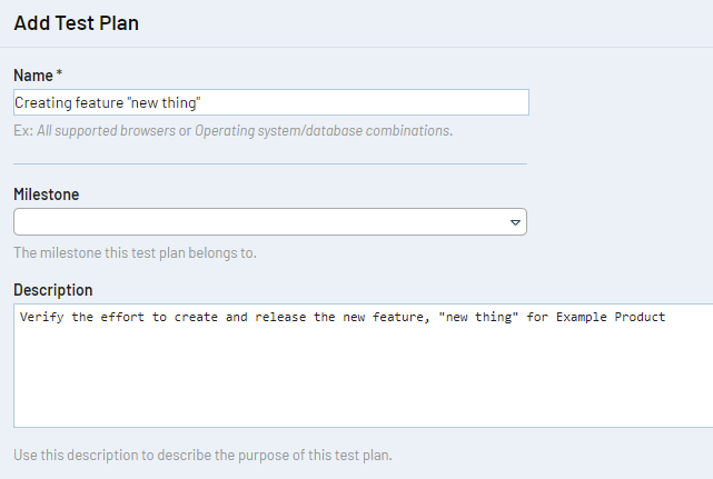 Add name and description to test plan
