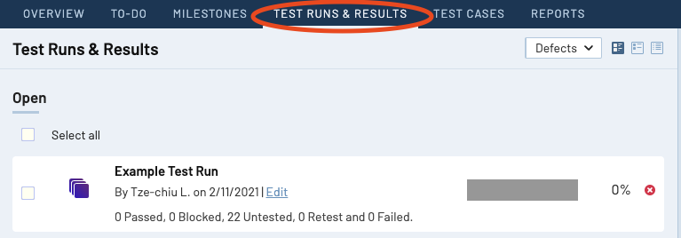 Test Runs and Results in TestRail