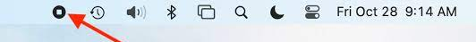 Screenshot of the top menu bar on a Mac highlighting the stop video icon.