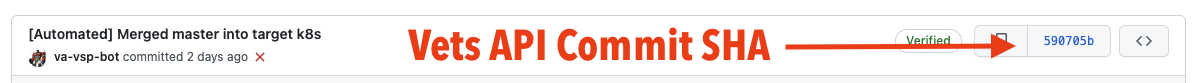 Commit SHA for Vets API merge to k8s branch