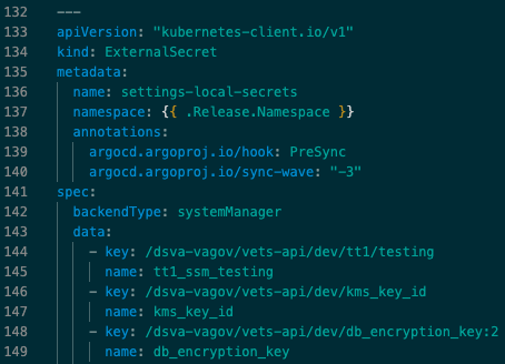 the key and name can be added to the spec.data section of settings-local-secrets