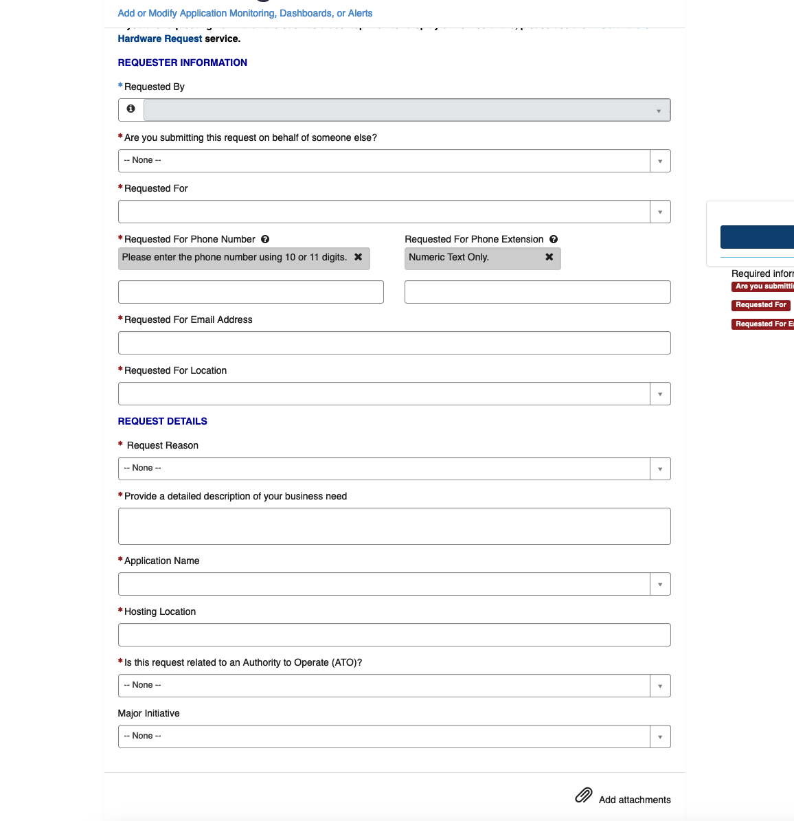 Screenshot of Help Desk form