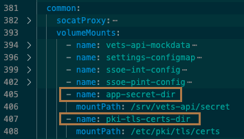The volumeMounts section of values.yaml with the name highlighted