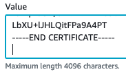 Snippet of a cert in Parameter Store with a trailing extra line