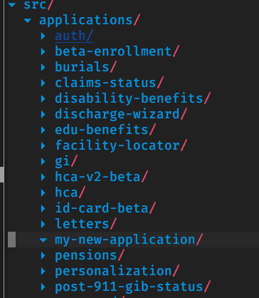 Folder tree with new application folder added