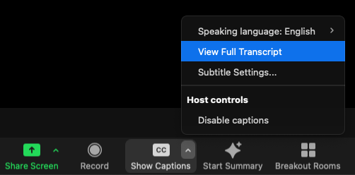 View Full Transcript screen capture.