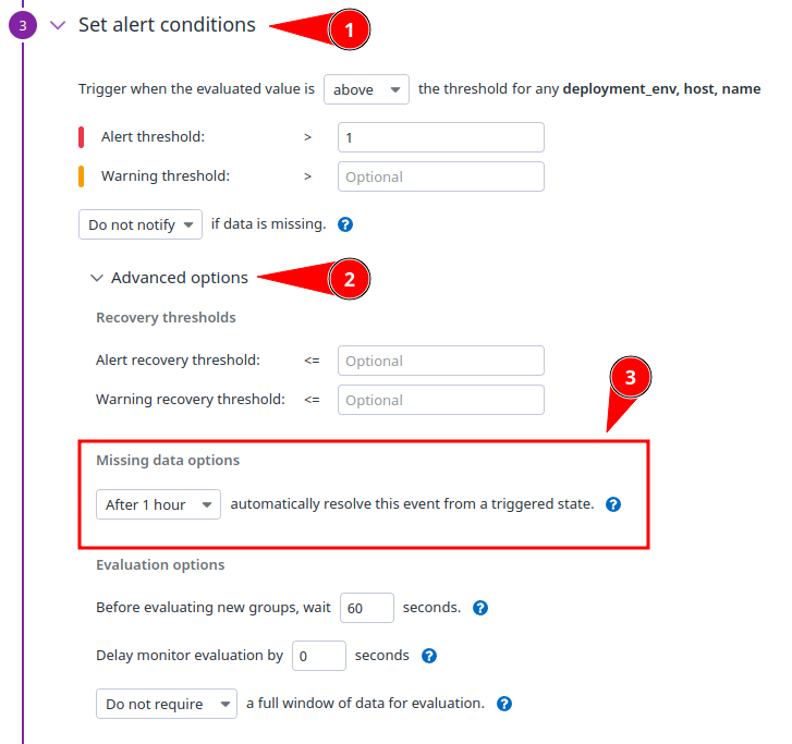 Screen capture of the steps required to access missing data options