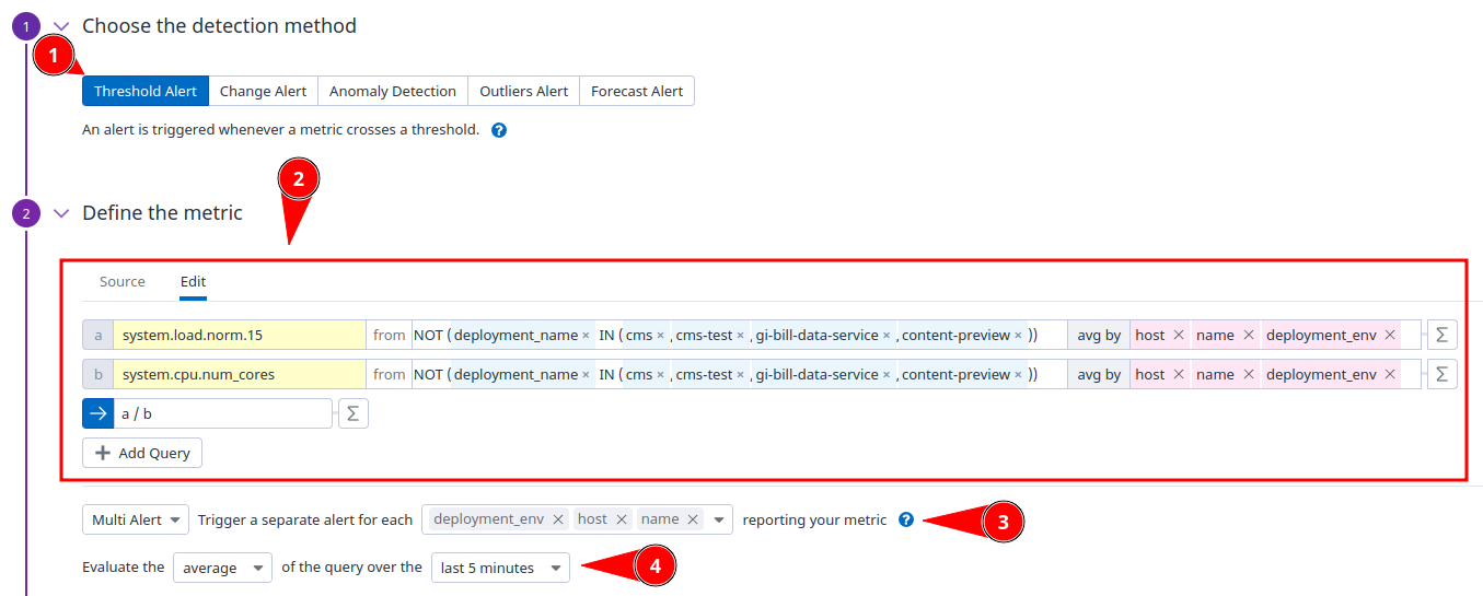 Screen Capture of Threshold Alert grouping.