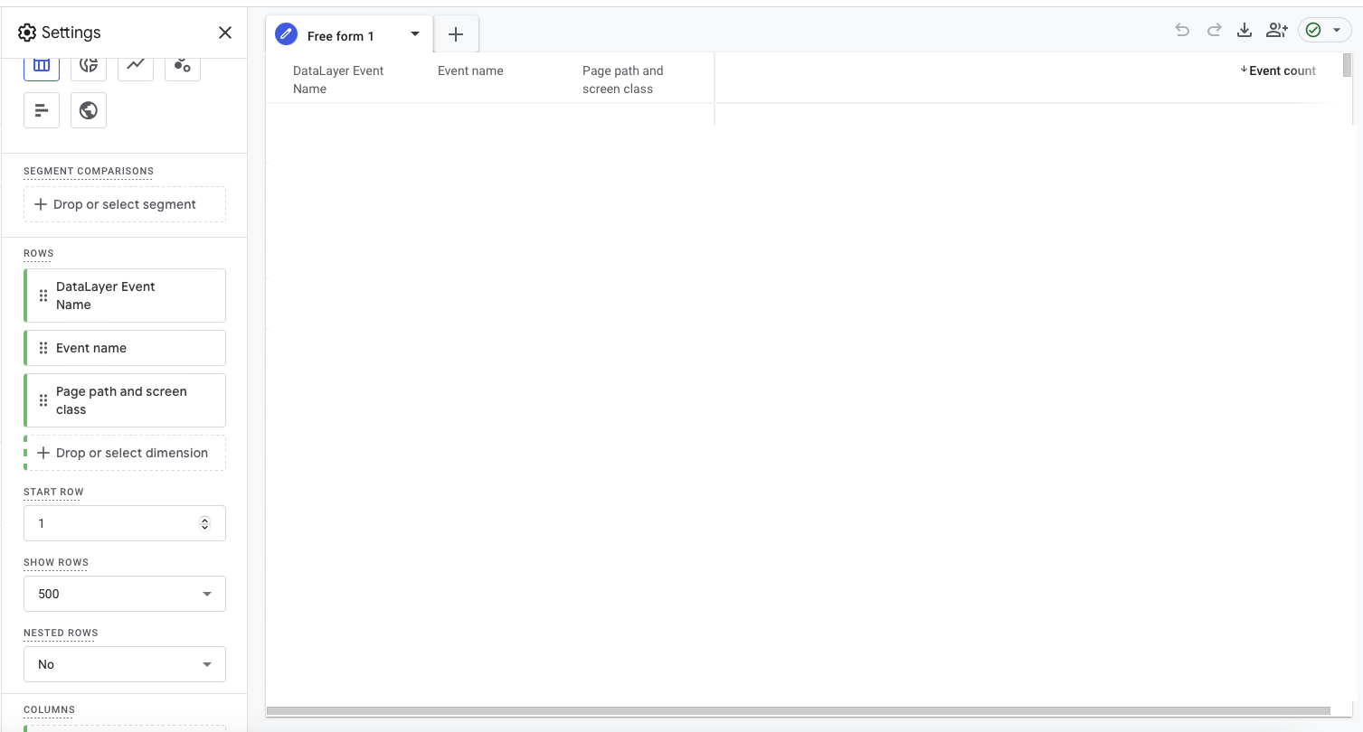 Explore Report with applied dimensions and metrics