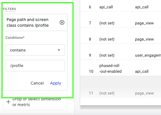 Filter menu (bottom of options column)