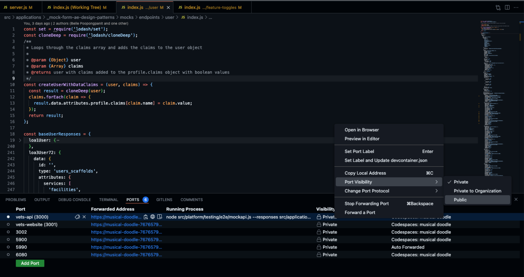 Changing port visibility after it is running