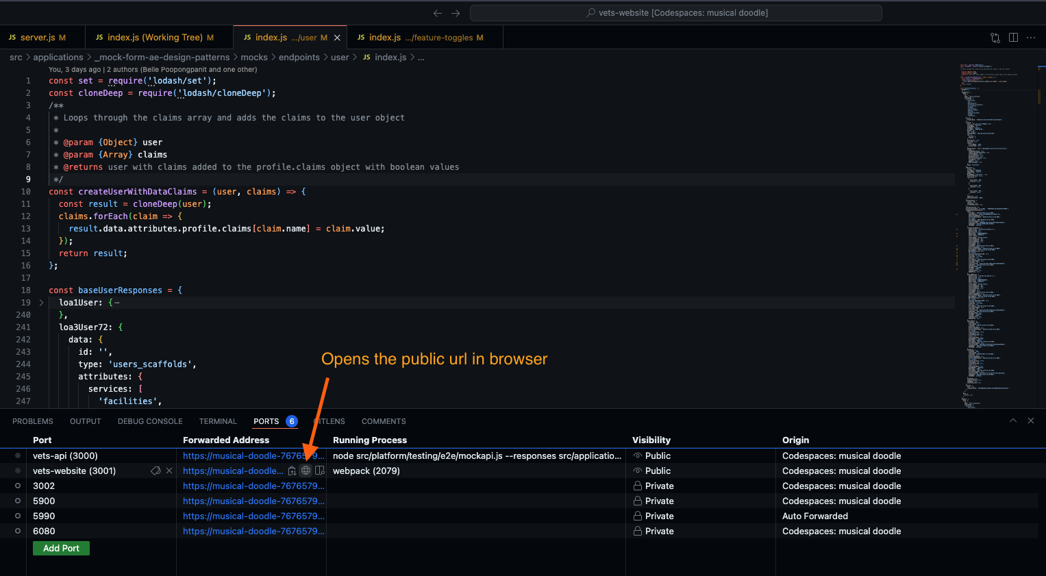 Opening the public URL in a browser