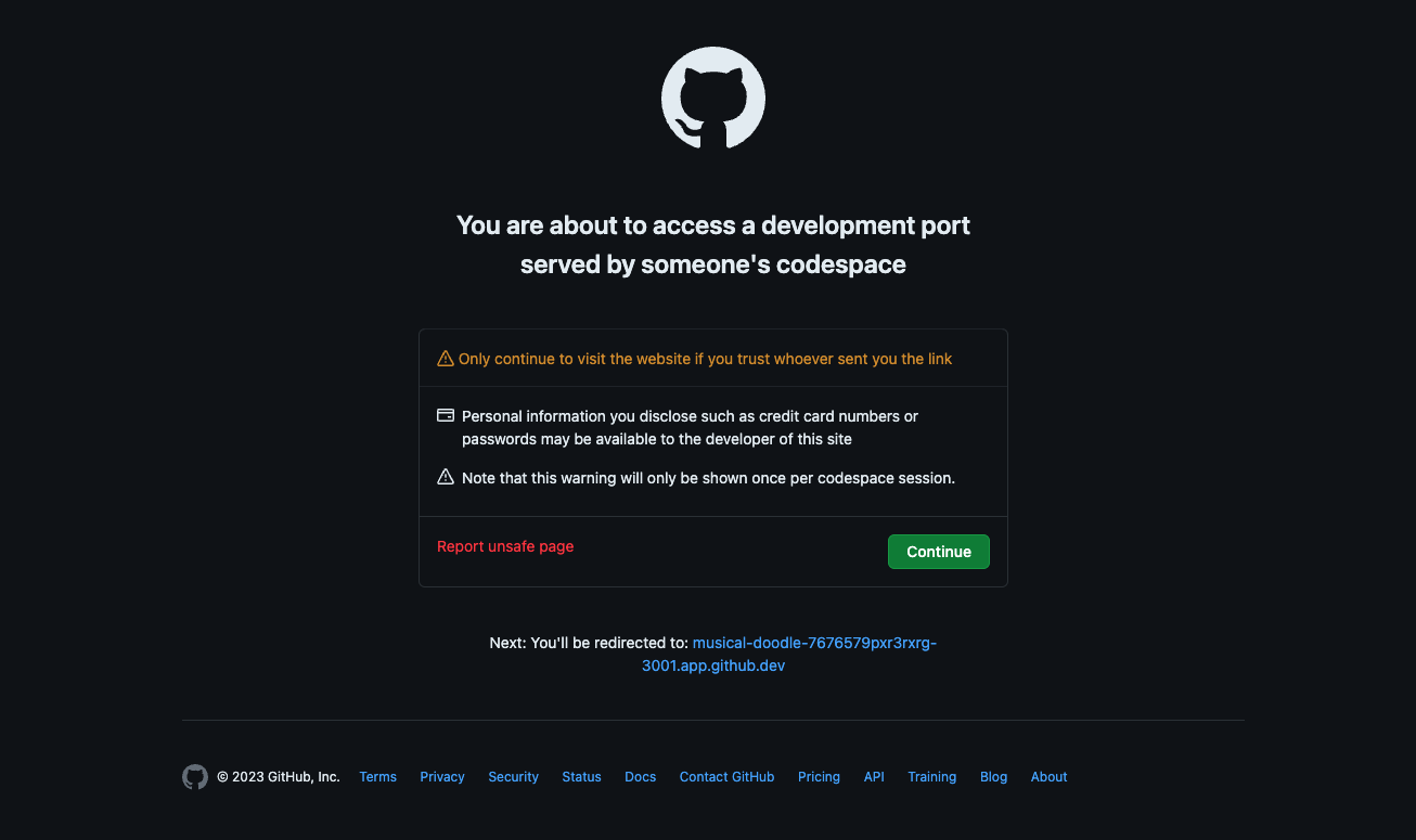 GitHub Codespace landing page