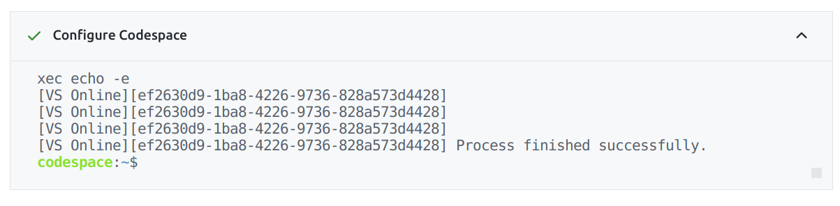 Codespace configuration complete window