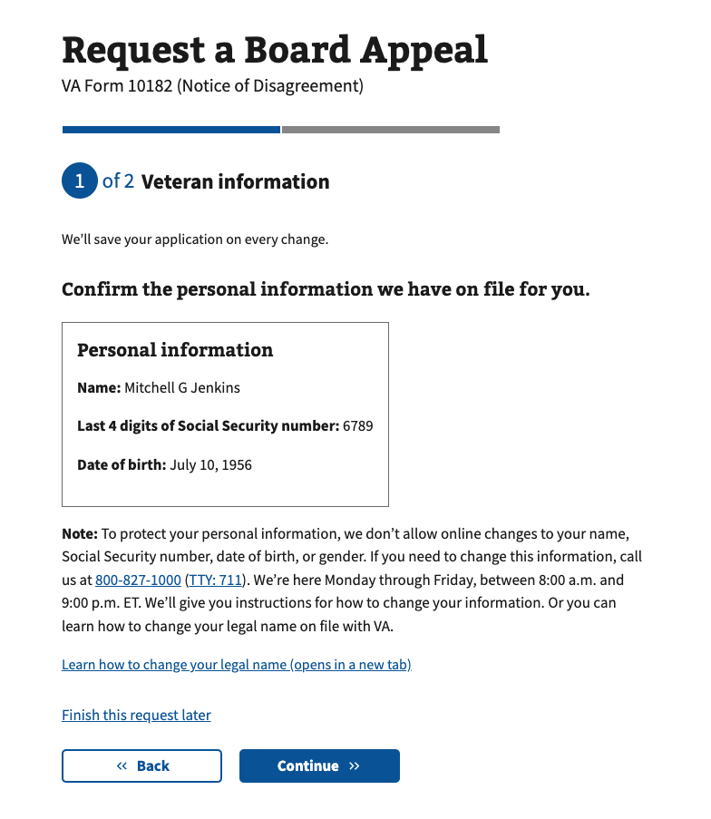 A personal information page with read-only data