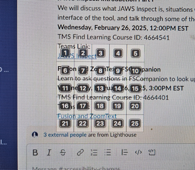 The Slack interface, with the number grid zoomed in to a specific section of the interface.