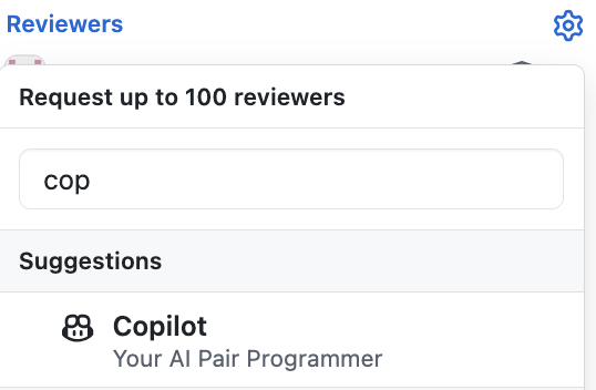 The Reviewers section of the PR page where you request a review from Copilot.