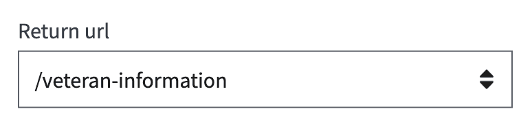Screen shot of the Return URL dropdown field with veteran-information selected