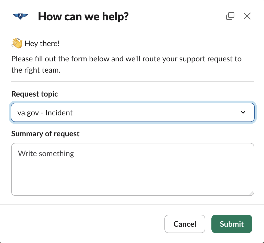 Support Ticket with Request topic as Incident