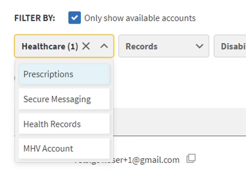 Screenshot of TUD showing how to filter accounts