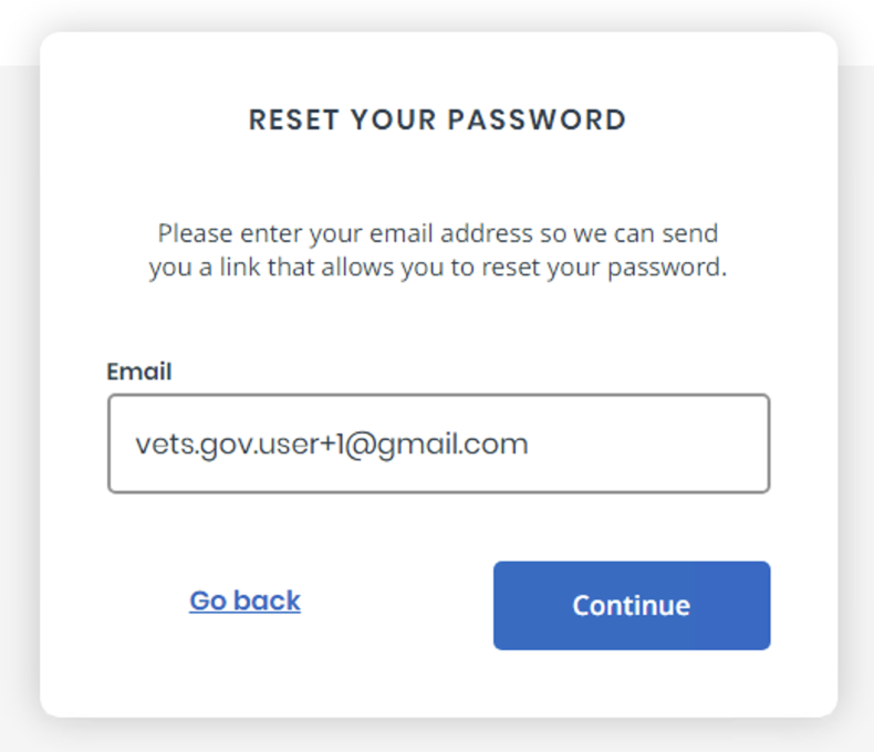 Screenshot of the reset your password window with email field filled in with email from TUD.