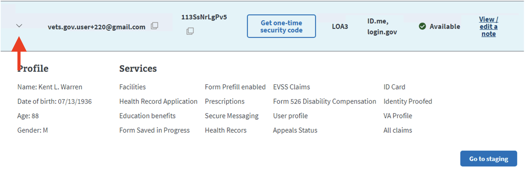 Screenshot of an open account row showing details.